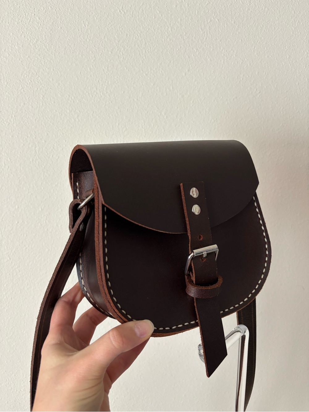 NEW Handmade Heavyweight 100% Thick Cow Leather Dark Brown Saddle Crossbody Bag